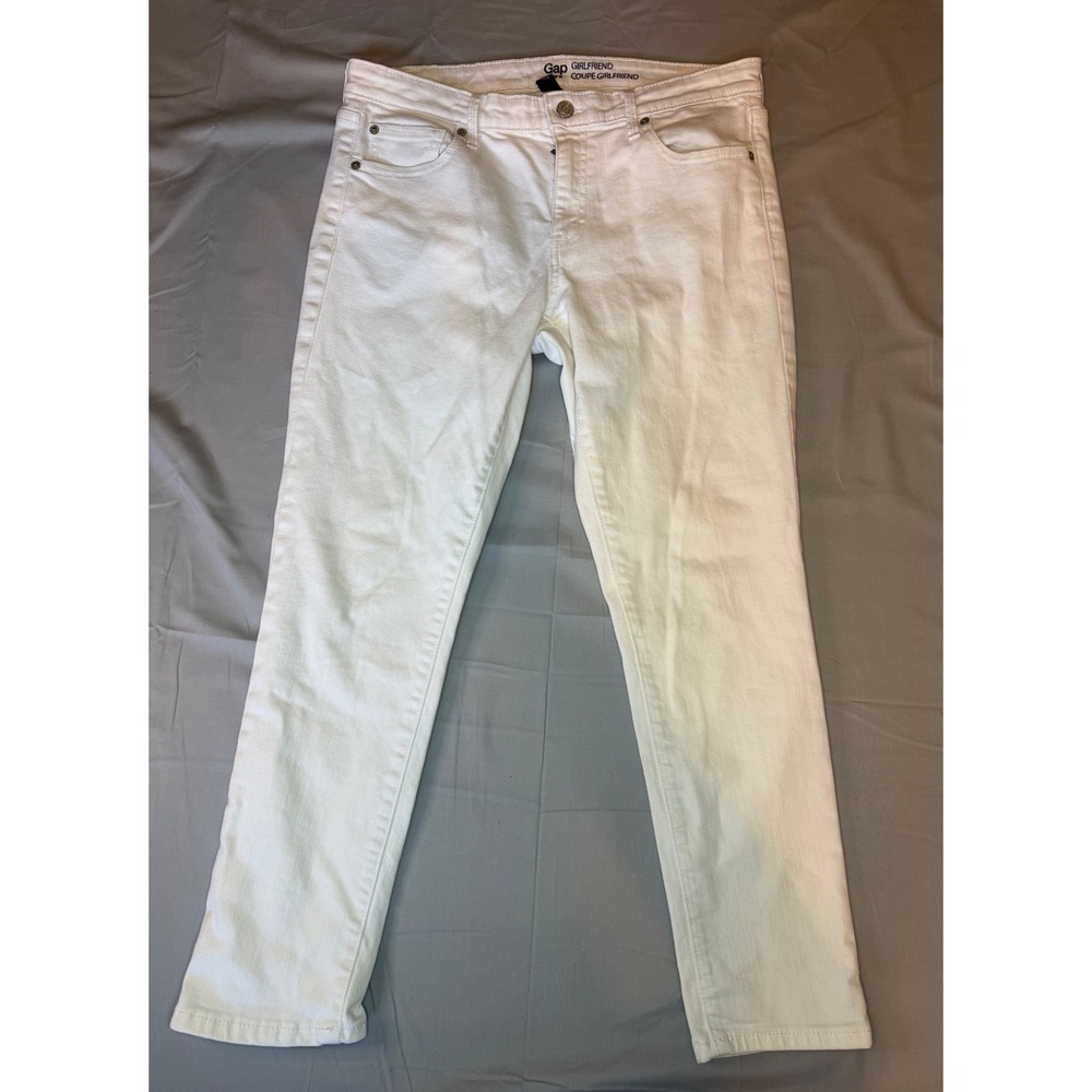 Gap Girlfriend Jeans‎ Women 10R White Excellent Tapered Mid Rise Stretch Denim